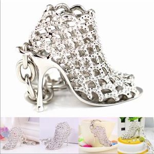 Keychain Silver or silver Boot Shoe Platform Heel